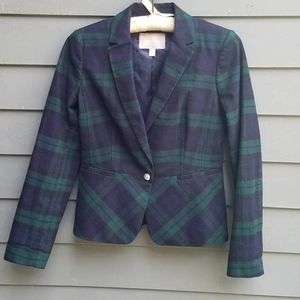 Banana Republic Black Navy Green Tartan Plaid Blazer size 8